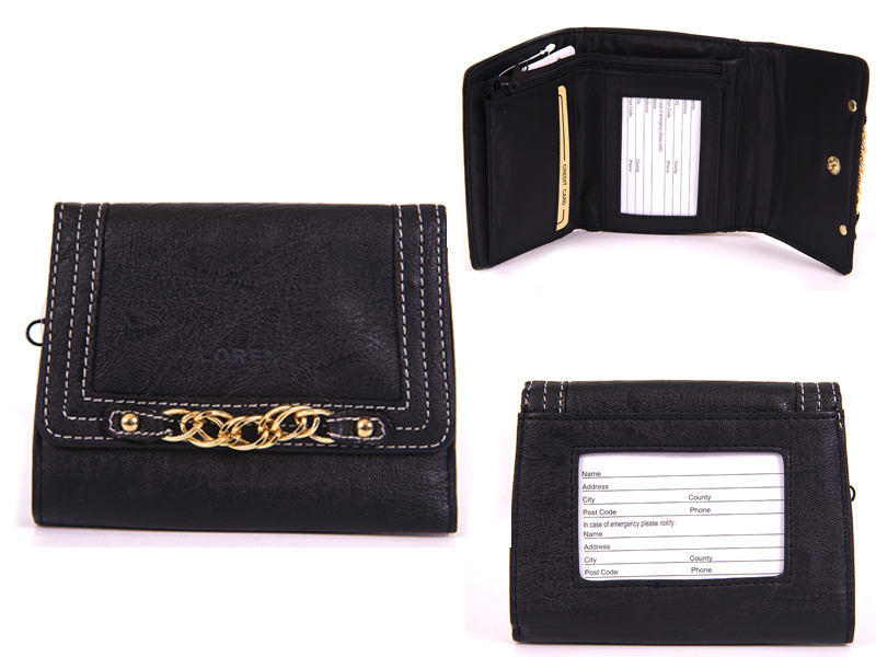(image for) 7457 BLACK PU PURSE WITH POPPERED FRONT & CHAIN DETAIL